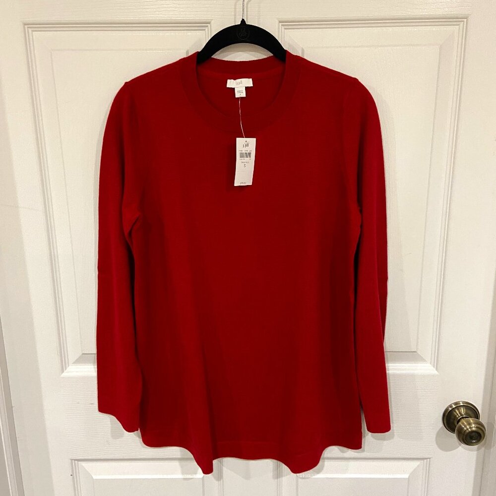 J Jill Crewneck Long Sleeve Red Tunic Sweater - Size S - NWT